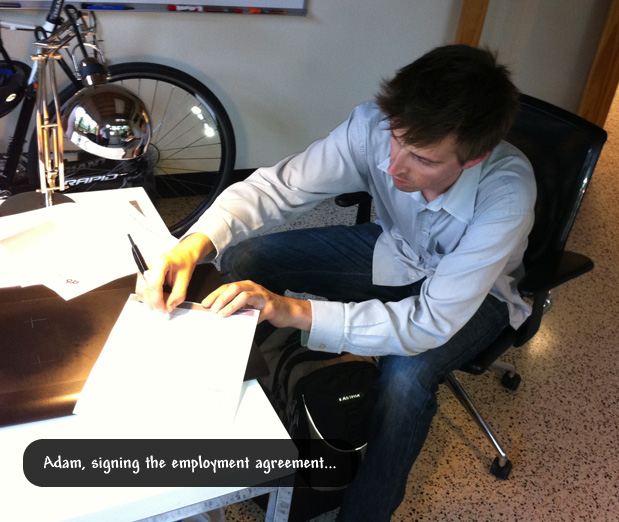 Adomas signing his life away
