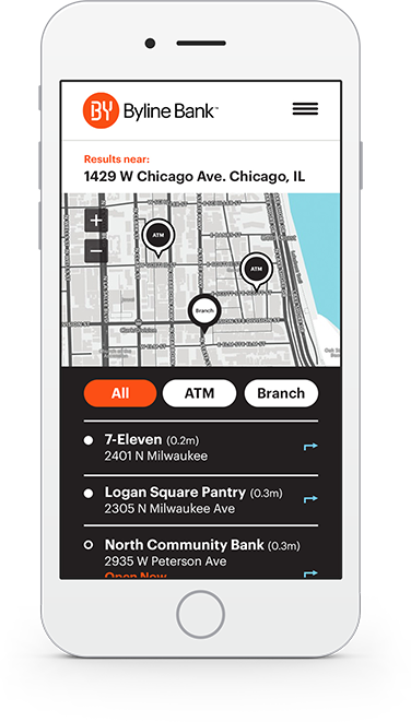 Moblie screen of Bank location map