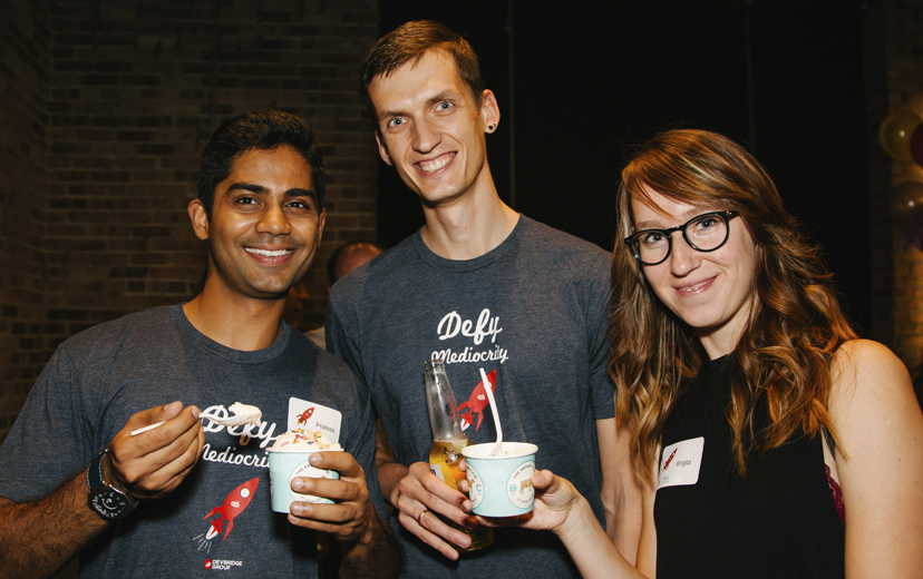 A group at Defy Mediocrity enjoys the ice cream bar