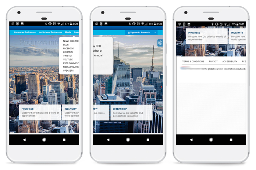 An example of non-responsive web design on mobile
