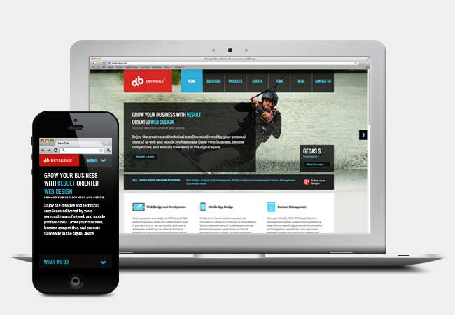 Debridge.com Responsive Website on iPhone and laptop